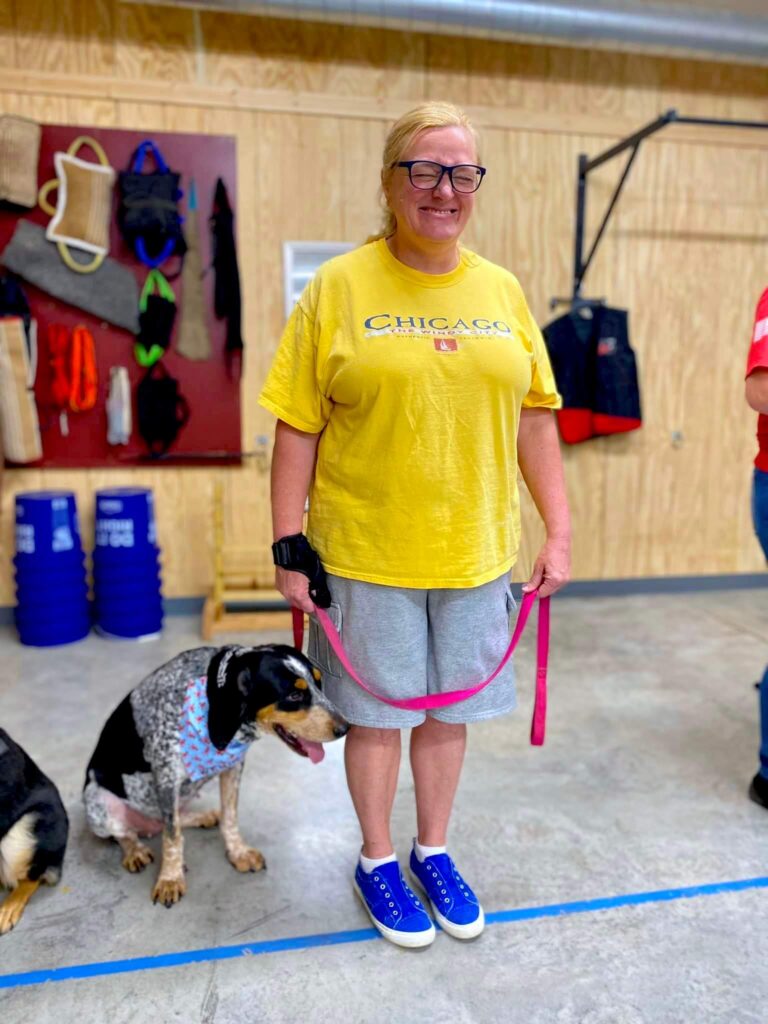 woman training her dog